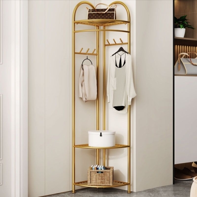 Zeitgen&ouml;ssisches Eingangs-Set, freistehendes Metallregal in Schwarz und Gold, inklusive Flurst&auml;nder
