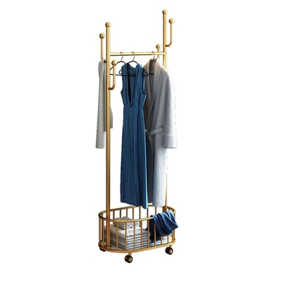 Luxuri&ouml;se Garderobe aus Metall, freistehend, Rollen, Kleiderhaken und Korb