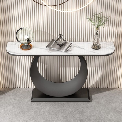 Zeitgen&ouml;ssischer Konsolen-Akzenttisch, halbmondf&ouml;rmiger Konsolen-Sofatisch in Antik-Finish aus Stein