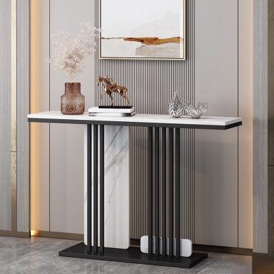 Tavolo consolle alto Glam da 31,5 pollici, tavolino rettangolare in pietra con base astratta