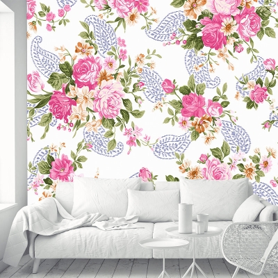 Carta da parati con illustrazioni di fiori Decorazione murale per interni ecologica e resistente alla muffa