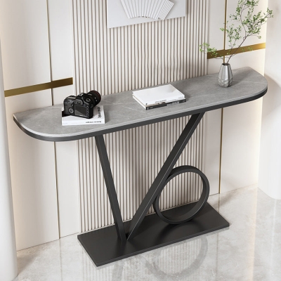 Glamour-Konsolen-Akzenttisch, Halbmond-Konsolen-Sofatisch mit Antik-Finish