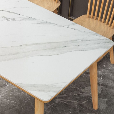 Tavolo da pranzo moderno in pietra rettangolare bianco con 4 piedi in legno