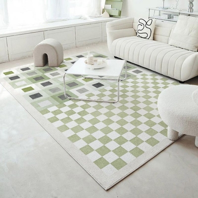 Tappeto nordico verde Tappeto con motivo a griglia in poliestere Tappeto resistente alle macchie per la decorazione domestica