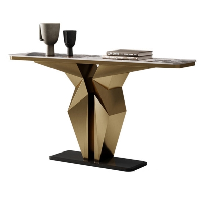Steinrechteckiger Konsolentisch Glam 13,78" breiter Akzenttisch mit abstraktem Sockel
