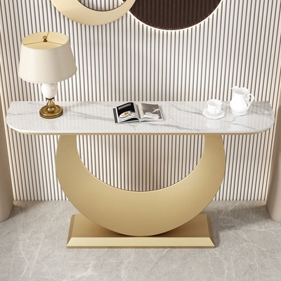 Consolle contemporanea a forma di mezzaluna Tavolino consolle in pietra grigia/oro