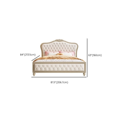 Letto queen size vittoriano in legno con struttura trapuntata standard imbottita in beige