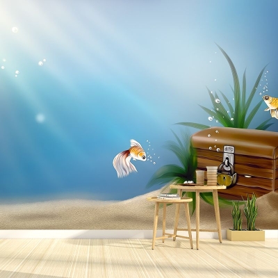 Carta da parati con motivo pesce oceano impermeabile per la decorazione di soggiorno e camera da letto