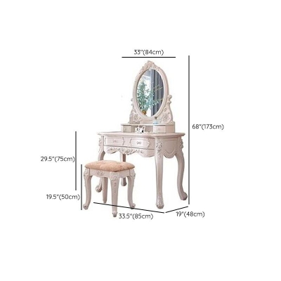 Tavolo da trucco a 4 cassetti Set di sgabelli da tavolo per trucco bianco Vanity in legno vittoriano