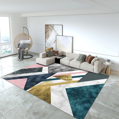 Tappeto geometrico bianco Tappeto moderno in poliestere Tappeto lavabile per soggiorno