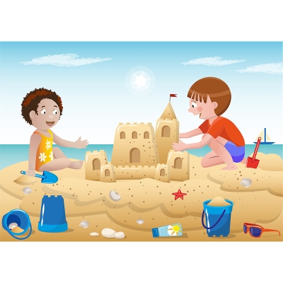 Cartoon Seaside Beach Modello murale versione orizzontale resistente all'umidit&agrave; per la decorazione murale