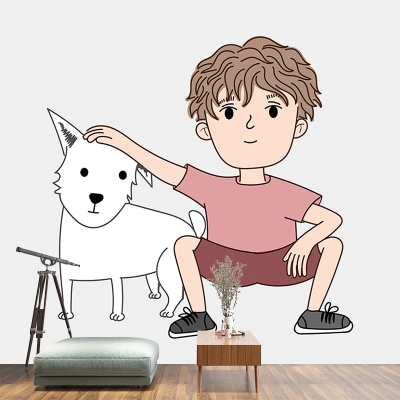 Illustrazione Carta da parati ecologica con persone e animali Decorazione murale per soggiorno