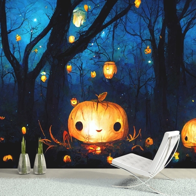 Peinture murale &agrave; motif de citrouille d'halloween, Version horizontale, r&eacute;sistante &agrave; l'humidit&eacute; pour la d&eacute;coration murale