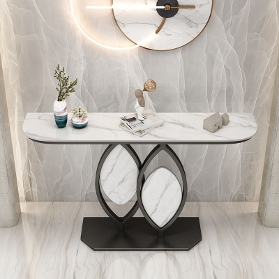 Glam Stone Eisen-Konsolentisch, halbmondf&ouml;rmiger Konsolen-Sofatisch f&uuml;r den Flur