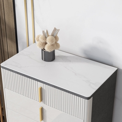 Stone Glam Aufbewahrungstruhe f&uuml;r Schlafzimmer, wei&szlig;e Kommode mit Metallbeinen