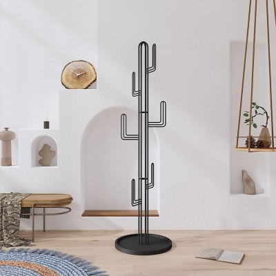 Unico albero da ingresso a forma di cactus in metallo con asta singola e appendiabiti con gancio