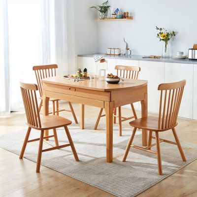 Tavolo da pranzo rotondo allungabile moderno con piano in legno