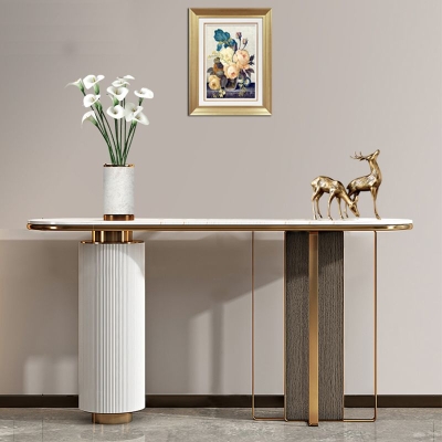Glam 33,46" hoher Konsolentisch, Stein, ovaler Akzenttisch f&uuml;r den Flur