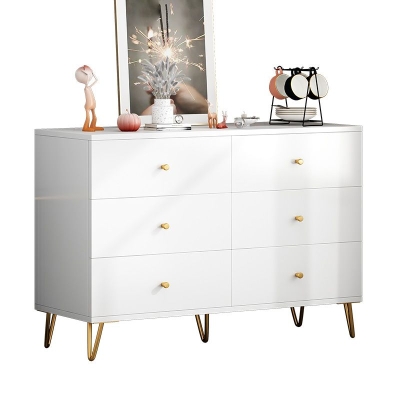Cassetta portaoggetti per camera da letto Glam in legno massello bianco con cassetti