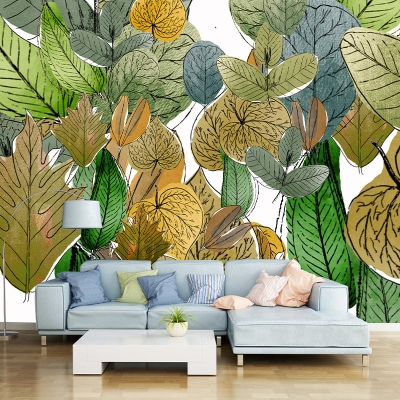 Murale con piante tropicali resistente all'umidit&agrave; per la decorazione della parete del soggiorno e della stanza