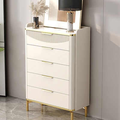 Glam Stone Truhe Schlafzimmer-Aufbewahrungskommode in Wei&szlig; mit Metallbeinen