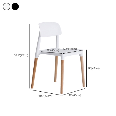 Sedia da pranzo moderna in plastica e legno massello con schienale aperto