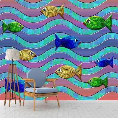 Carta da parati con motivo pesce oceano impermeabile per la decorazione di soggiorno e camera da letto