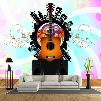 Carta da parati con elementi musicali resistenti alla muffa, illustrazione, decorazione murale per la camera da letto