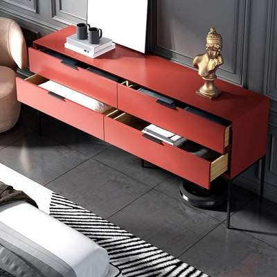 Cassettiera portaoggetti orizzontale moderna con 4 cassetti con chiusura rallentata per la casa
