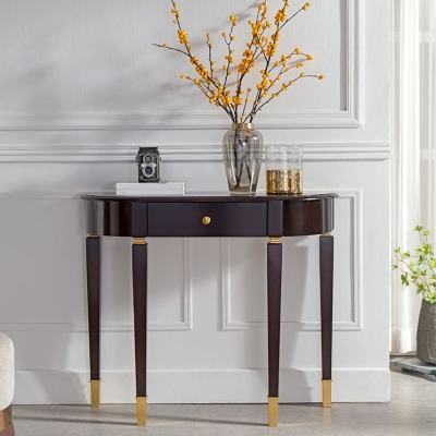 Mid-Century Modern Konsolentisch aus Holz, halbmondf&ouml;rmiger Konsolensofatisch f&uuml;r den Flur