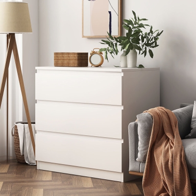 Cassettiera moderna per camera da letto in legno bianco con binario silenzioso