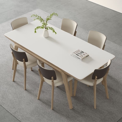 Tavolo da pranzo moderno rettangolare con piano in pietra bianca con 4 piedi