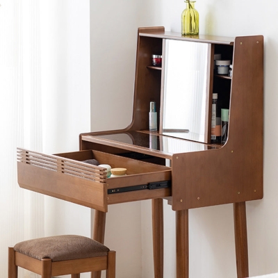 Toeletta moderna con cassetti, cassettiera in legno massello, specchiera in bronzo