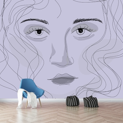 Murale resistente alle macchie con figura di cartone animato, illustrazione murale del soggiorno