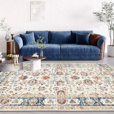 Tappeto con stampa tribale in poliestere Tappeto rettangolare boho-chic con supporto antiscivolo Tappeto da soggiorno