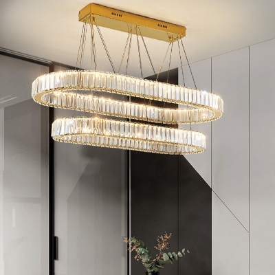 Lampada a isola in cristallo LED Lampada a sospensione contemporanea in oro per sala da pranzo