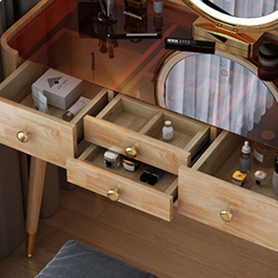 Set da toeletta con cassetti moderni, com&ograve; in legno massello con specchio