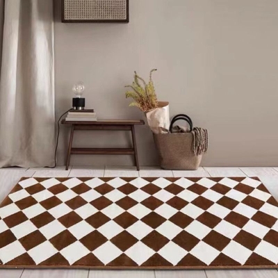 Tappeto marrone minimalista Tappeto scozzese in poliestere Tappeto antiscivolo per camera da letto
