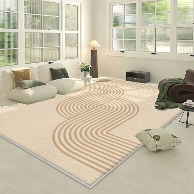 Tappeto moderno dalla linea irregolare Tappeto beige in poliestere Tappeto lavabile per salotto