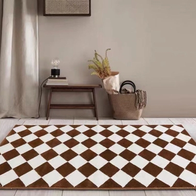 Tappeto marrone minimalista Tappeto scozzese in poliestere Tappeto antiscivolo per camera da letto