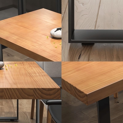 Tavolo da pranzo moderno rettangolare in legno massello con base a doppio piedistallo in metallo