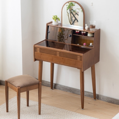 Set da toeletta moderno con cassetti, com&ograve; in legno massello, con specchio