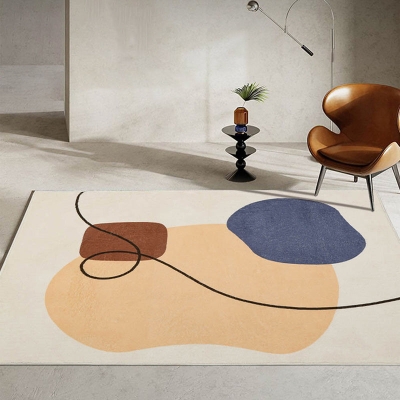 Tappeto casual beige Tappeto a blocchi di colore in poliestere Tappeto lavabile per la decorazione domestica