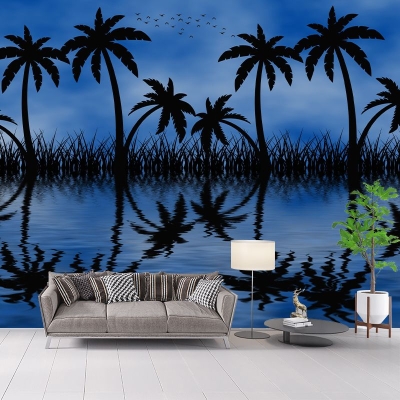 Carta da parati con paesaggio tropicale resistente alla muffa, illustrazione, decorazione murale per camera da letto