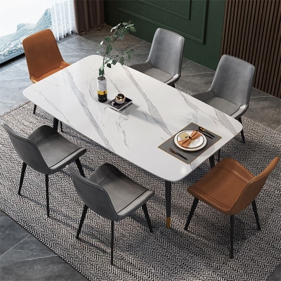 Tavolo da pranzo moderno rettangolare in pietra bianca con 4 piedi in acciaio