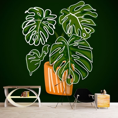 Carta da parati murale Illustrazione di piante Carta da parati ecologica per camera da letto