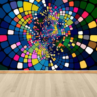 Carta da parati con illustrazione geometrica del motivo della muffa in orizzontale per il soggiorno