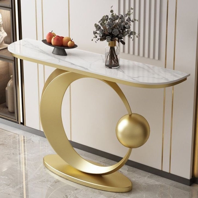Glam-Konsolen-Akzenttisch, Konsolen-Sofatisch mit Antik-Finish in Stein