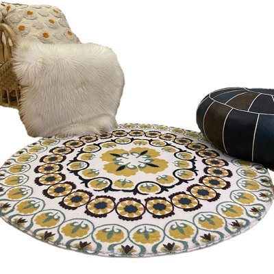 Tappeto con area grafica gialla Tappeto retr&ograve; in poliestere resistente alle macchie per la decorazione domestica