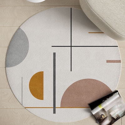 Tappeto circolare beige Tappeto semplice in poliestere Tappeto antimacchia per soggiorno